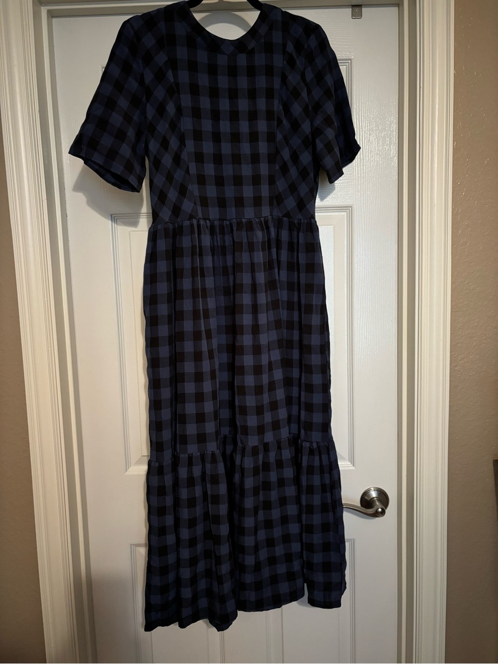 Petallush Black and Navy Blue Gingham Maxi Dress NWT